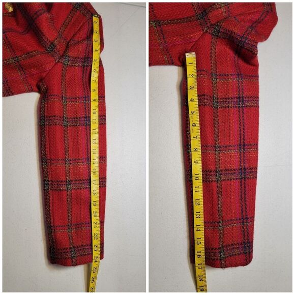 Ellen Tracy Red Plaid Blazer Double Breasted Gold Buttons Skirt Suit Set Tweed - Picture 15 of 16